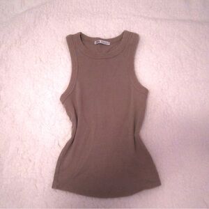 Zara Sleeveless Ribbed Tank Top in Taupe